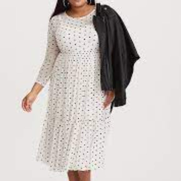 torrid Dresses & Skirts - Torrid Sz 3 Ivory Polka Dot Mesh Tiered Ruffle Midi Dress